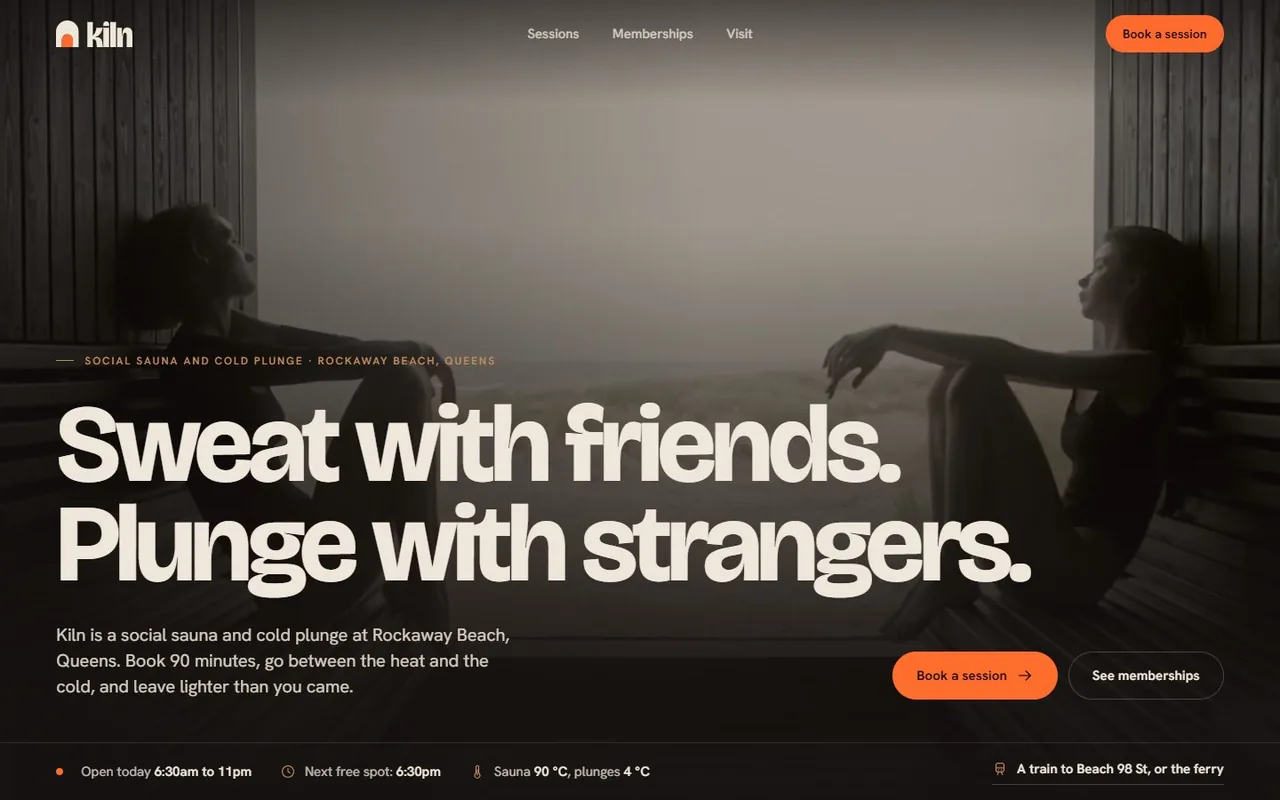 Kiln, a concept website for a sauna club with online booking