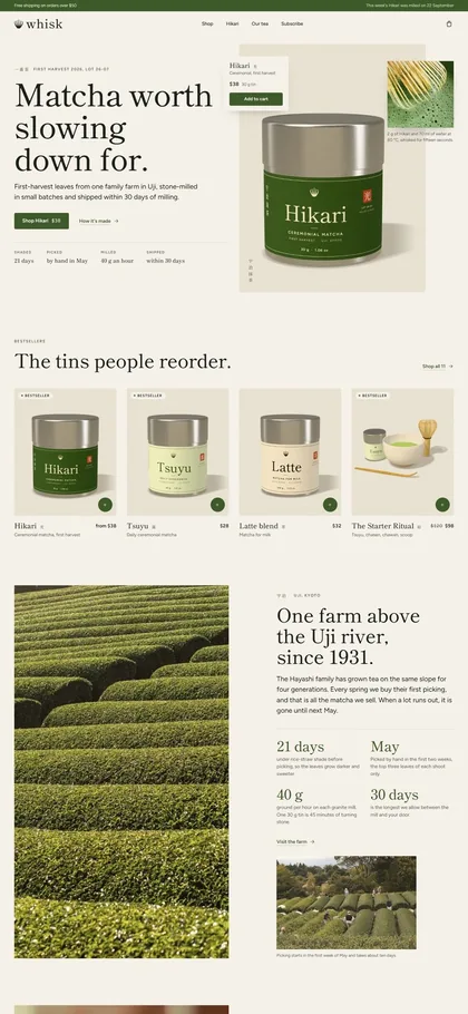 Whisk, a concept matcha store, on a phone